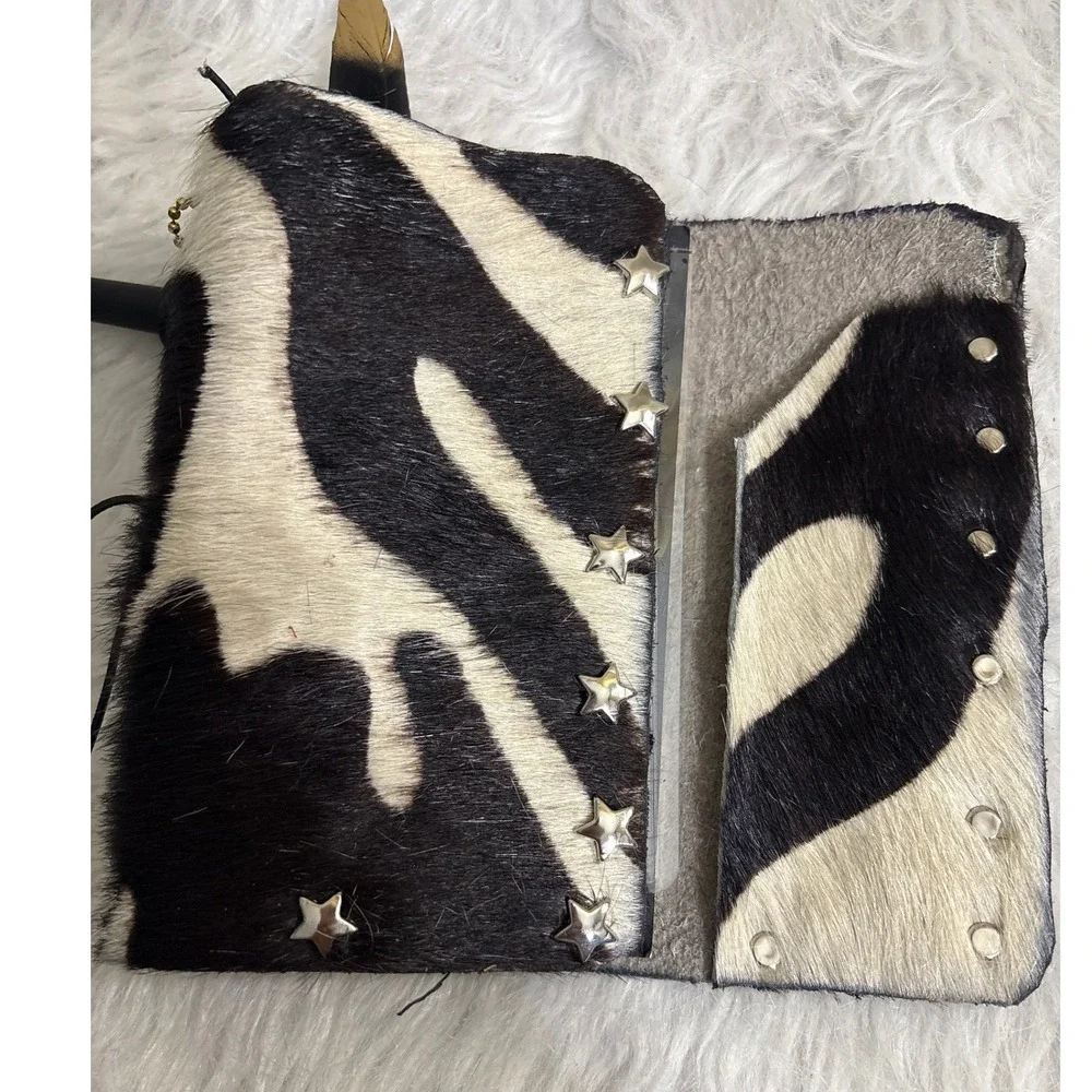 Notebook Travelers Journal Cover Unisex A6 Zebra Print Calf Hair Star Studs